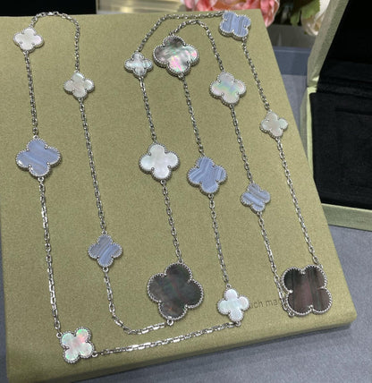 [Mystic]CLOVER 16 MOTIF CHALCEDONY MOP SILVER NECKLACE