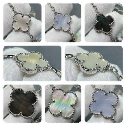 [Mystic]CLOVER 16 MOTIF CHALCEDONY MOP SILVER NECKLACE