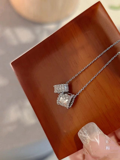 [Mystic]PERLEE DOUBLE PENDANT SILVER DIAMOND NECKLACE