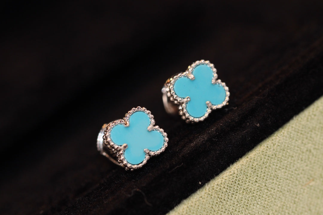[Mystic]CLOVER MINI TURQUOISE SILVER STUD EARRINGS