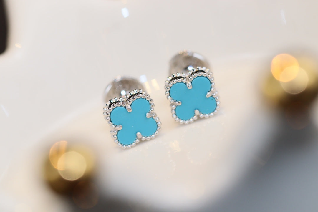 [Mystic]CLOVER MINI TURQUOISE SILVER STUD EARRINGS