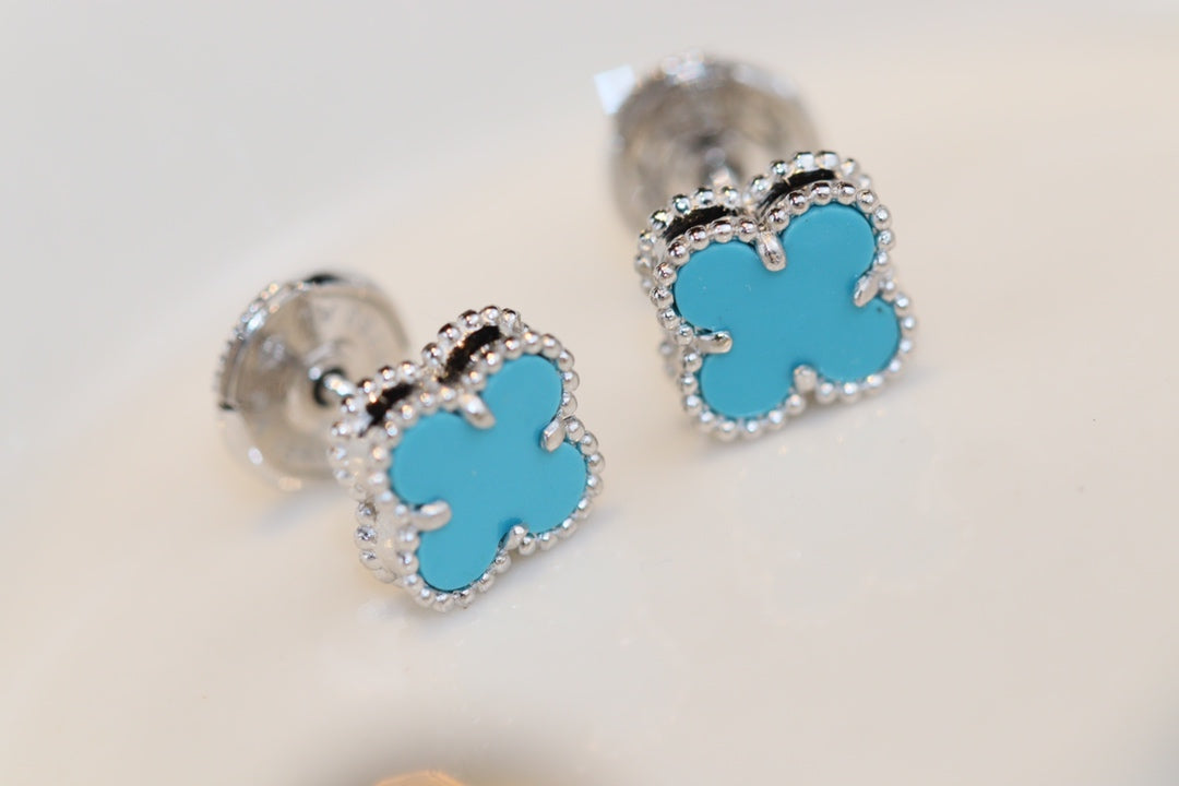 [Mystic]CLOVER MINI TURQUOISE SILVER STUD EARRINGS
