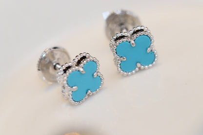 [Mystic]CLOVER MINI TURQUOISE SILVER STUD EARRINGS