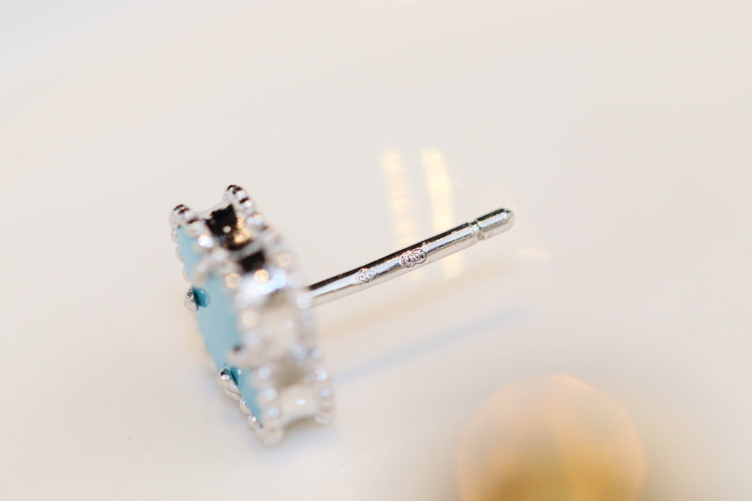 [Mystic]CLOVER MINI TURQUOISE SILVER STUD EARRINGS