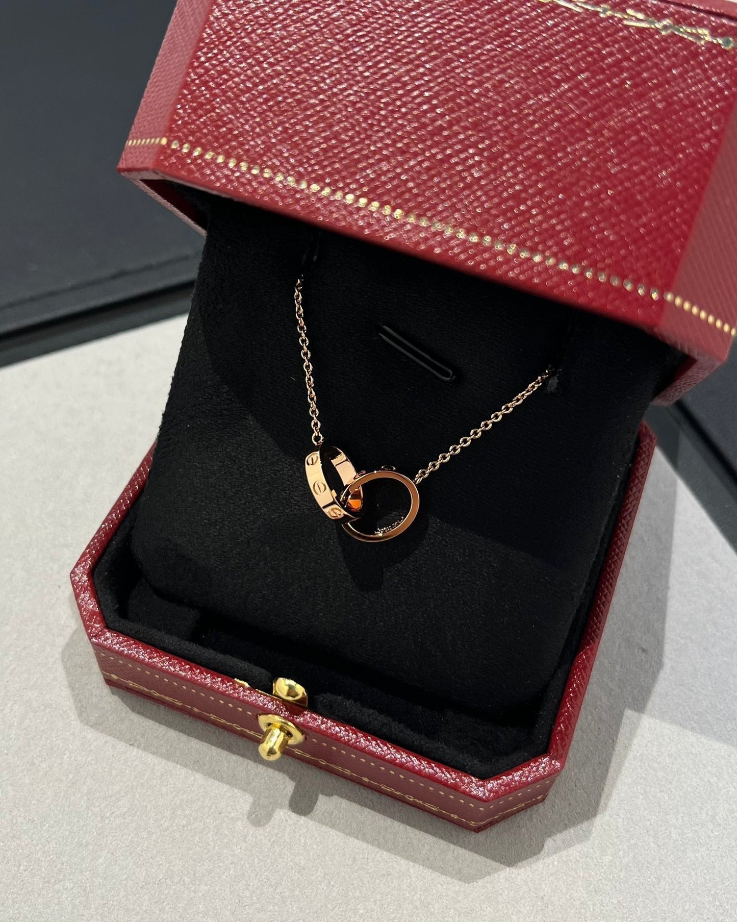 [Mystic]LOVE NECKLACE DOUBLE RING PINK GOLD