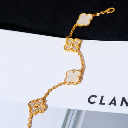 [Mystic]CLOVER BRACELET 5 MOTIF WHITE MOP DIAMOND