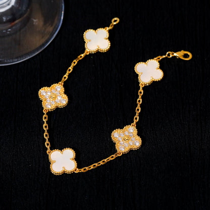 [Mystic]CLOVER BRACELET 5 MOTIF WHITE MOP DIAMOND