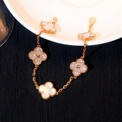 [Mystic]CLOVER BRACELET 5 MOTIF WHITE MOP DIAMOND