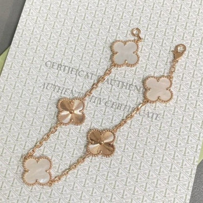 [Mystic]CLOVER BRACELET 5 MOTIF WHITE MOP PINK GOLD