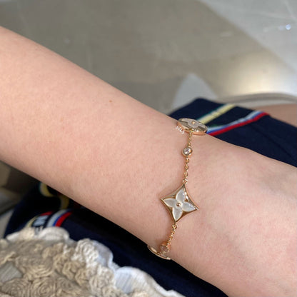 [Mystic]STAR AND SUN 4 MOTIF WHITE MOP PINK GOLD BRACELET
