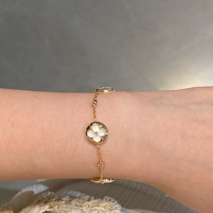 [Mystic]STAR AND SUN 4 MOTIF WHITE MOP PINK GOLD BRACELET