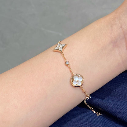 [Mystic]STAR AND SUN 4 MOTIF WHITE MOP PINK GOLD BRACELET