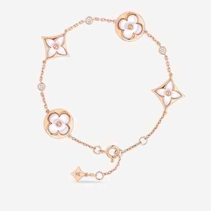 [Mystic]STAR AND SUN 4 MOTIF WHITE MOP PINK GOLD BRACELET