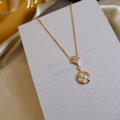 [Mystic]STAR AND SUN WHITE MOP 2 MOTIF PINK GOLD NECKLACE
