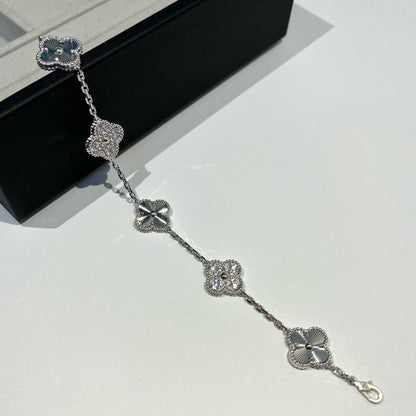 [Mystic]CLOVER 5 MOTIF SILVER DIAMOND BRACELET