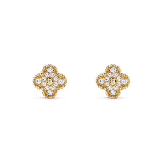 [Mystic]CLOVER MEDIUM 1 MOTIFS FUll DIAMOND EARRINGS