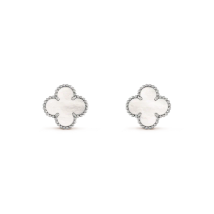 [Mystic]CLOVER MEDIUM 1 MOTIFS  WHITE MOP EARRINGS SILVER