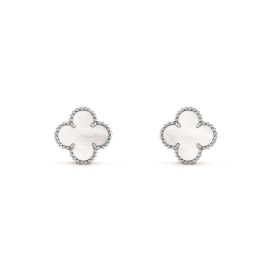 [Mystic]CLOVER MEDIUM 1 MOTIFS  WHITE MOP EARRINGS SILVER