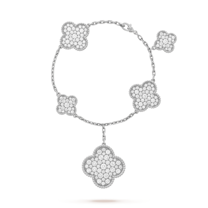 [Mystic]CLOVER 6 MOTIFS SILVER DIAMOND BRACELET