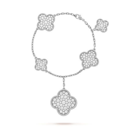 [Mystic]CLOVER 6 MOTIFS SILVER DIAMOND BRACELET
