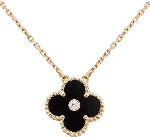 [Mystic Crown]CLOVER 15MM DIAMOND ONYX NECKLACE