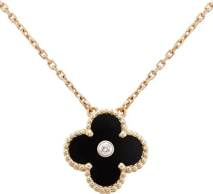 [Mystic]CLOVER 15MM DIAMOND ONYX NECKLACE