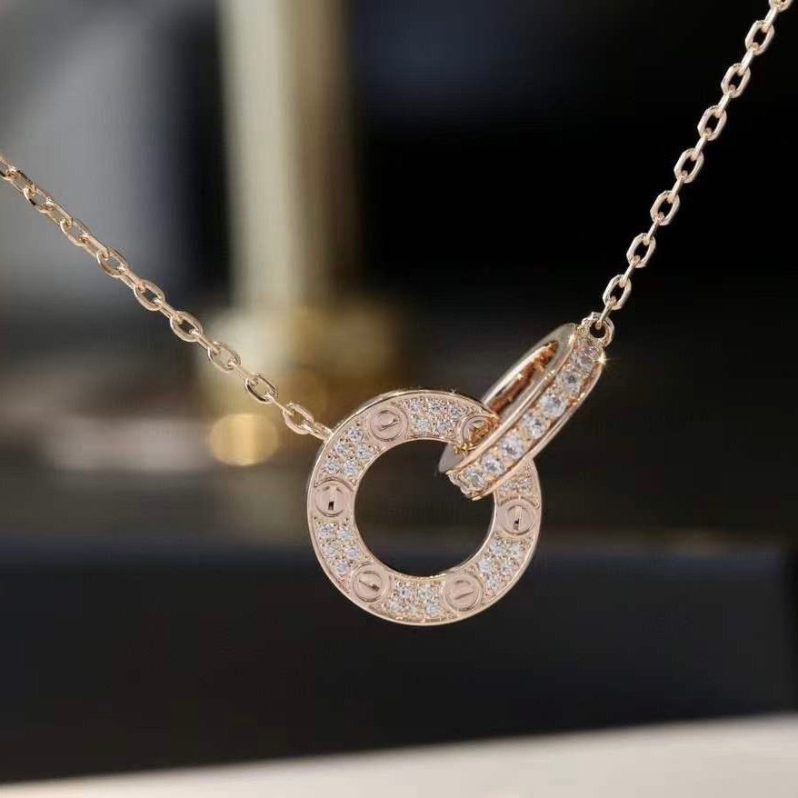 [Mystic Crown]LOVE 7.6MM NECKLACE ROSE GOLD AND SILVER  FULL DIAMOND