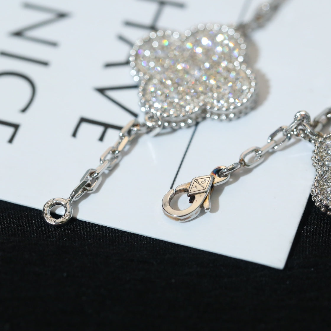 [Mystic]CLOVER BRACELET 5 MOTIF SILVER DIAMOND PAVED-w