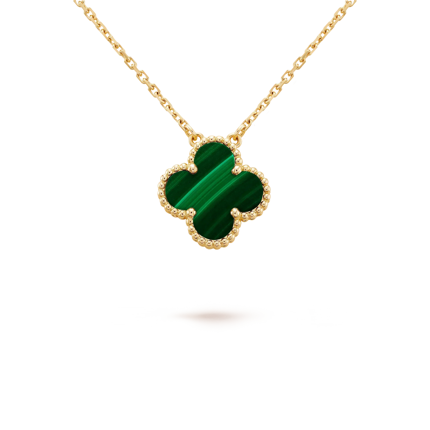 [Mystic]CLOVER 15MM MALACHITE SINGLE FLOWER  NECKLACE