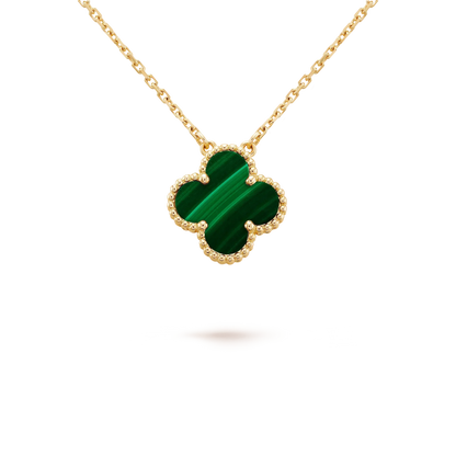 [Mystic]CLOVER 15MM MALACHITE SINGLE FLOWER  NECKLACE