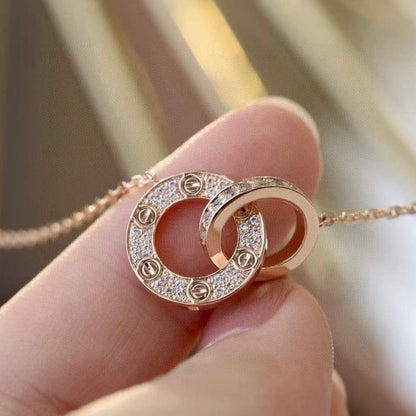 [Mystic]LOVE 7.6MM NECKLACE ROSE GOLD AND SILVER  FULL DIAMOND