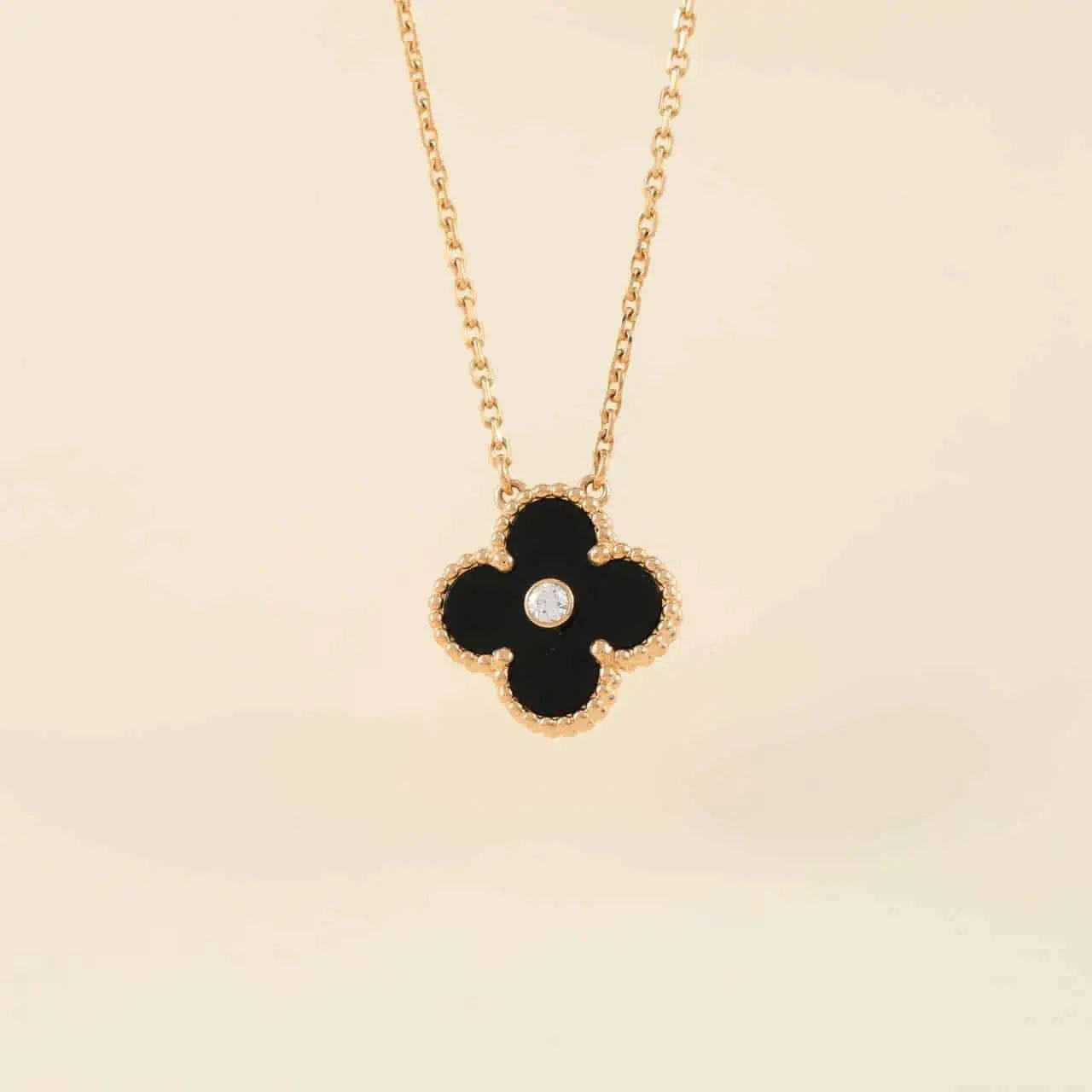 [Mystic]CLOVER 15MM DIAMOND ONYX NECKLACE