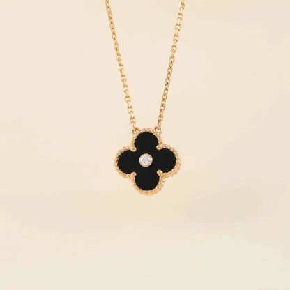 [Mystic]CLOVER 15MM DIAMOND ONYX NECKLACE