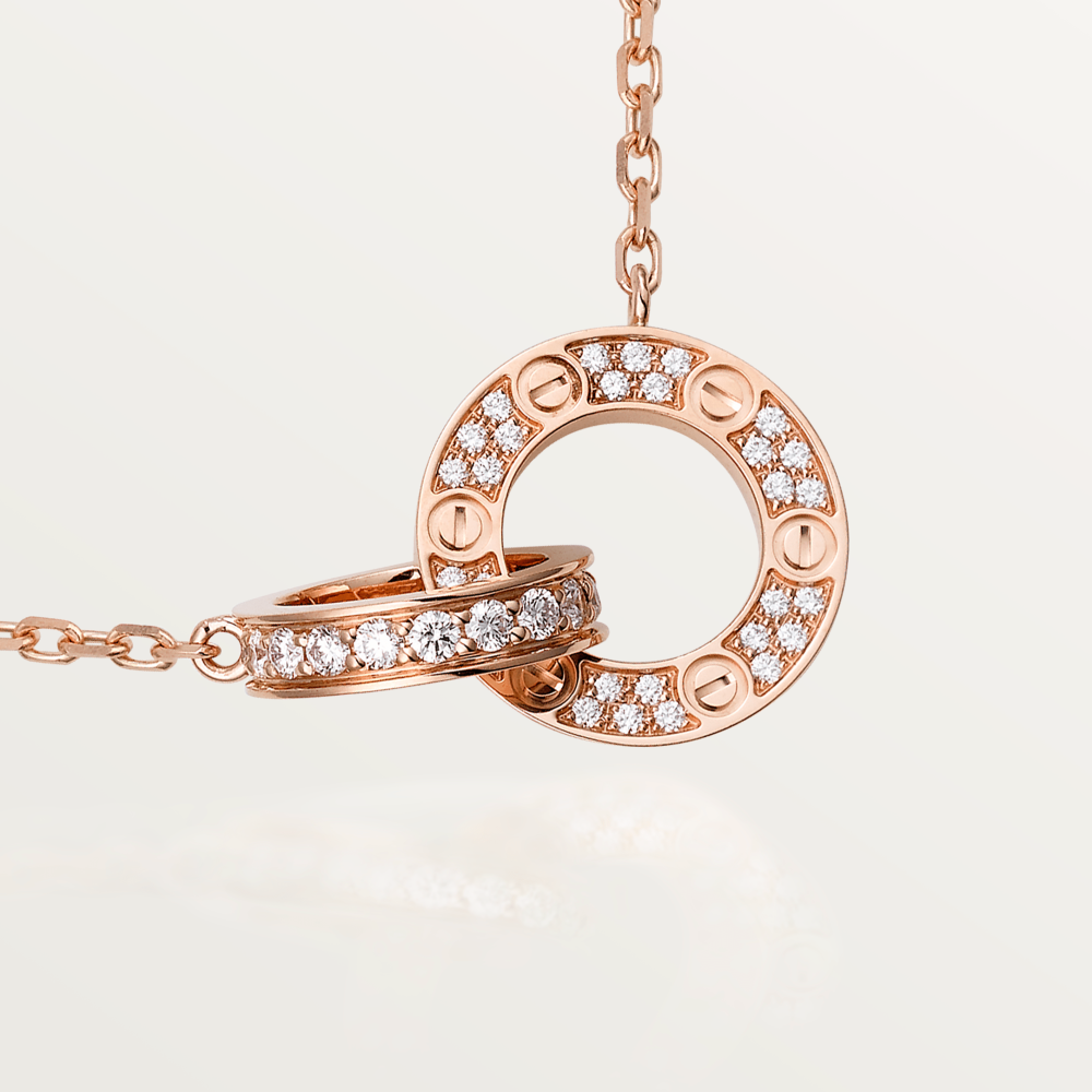 [Mystic]LOVE 7.6MM NECKLACE ROSE GOLD AND SILVER  FULL DIAMOND