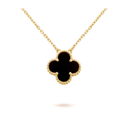 [Mystic]CLOVER 15MM BLACK ONYX SINGLE FLOWER NECKLACE