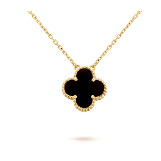 [Mystic]CLOVER 15MM BLACK ONYX SINGLE FLOWER NECKLACE