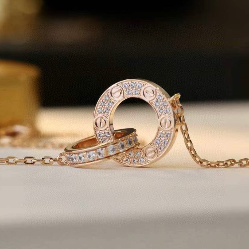 [Mystic]LOVE 7.6MM NECKLACE ROSE GOLD AND SILVER  FULL DIAMOND