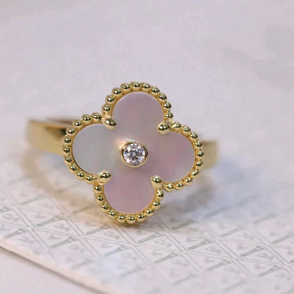 [Mystic]CLOVER PINK MOP RING GOLD DIAMOND