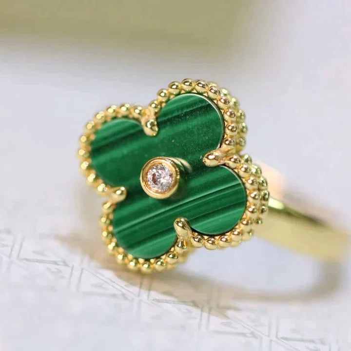 [Mystic]CLOVER MALACHITE RING GOLD DIAMOND