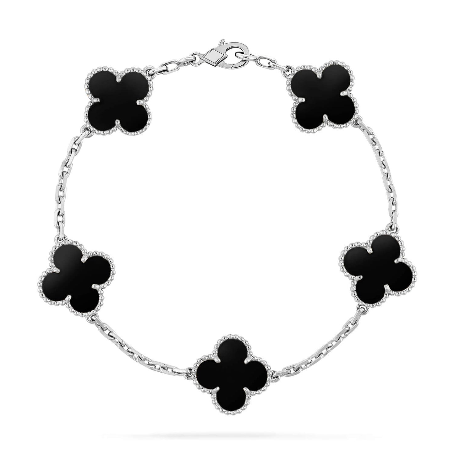 [Mystic]CLOVER 5 MOTIF ONYXS  BRACELET SILVER