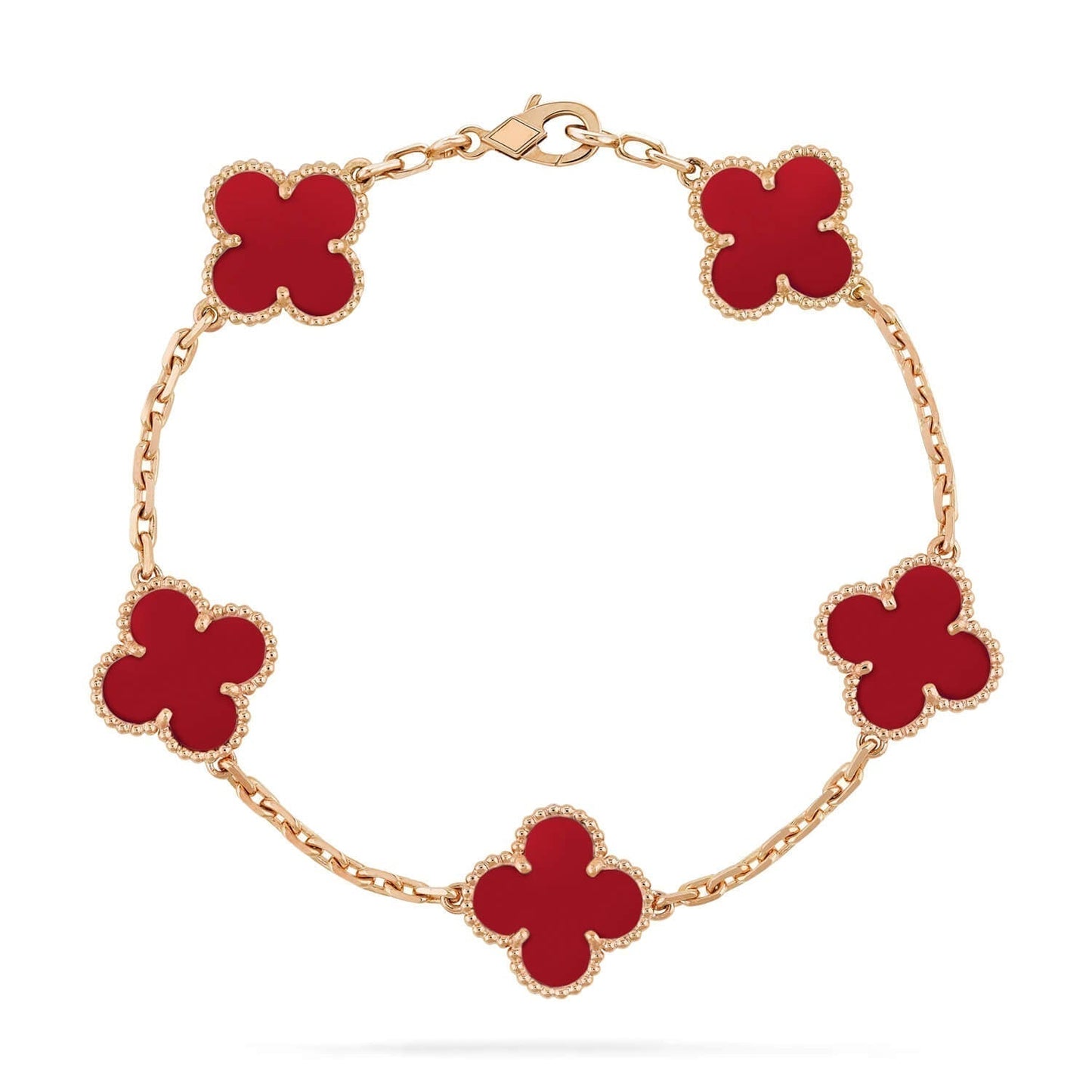 [Mystic]CLOVER 5 MOTIFS RED AGATE  BRACELET