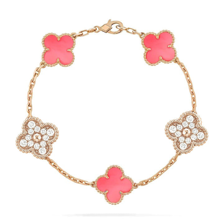 [Mystic]CLOVER 5 MOTIF DIAMOND PINK MOP PINK GOLD BRACELET