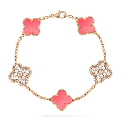 [Mystic]CLOVER 5 MOTIF DIAMOND PINK MOP PINK GOLD BRACELET