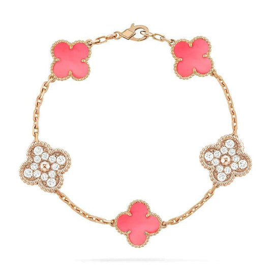 [Mystic]CLOVER 5 MOTIF DIAMOND PINK MOP PINK GOLD BRACELET