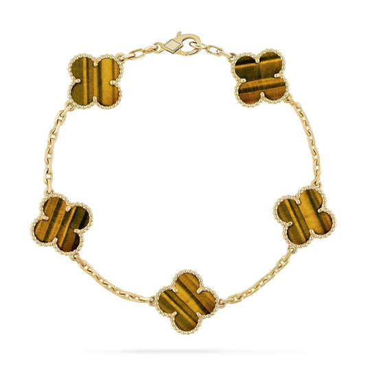 [Mystic]CLOVER  5 MOTIFS TIGER EYE BRACELET