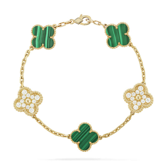 [Mystic]CLOVER  5 MOTIF MALACHITE DIAMOND BRACELET