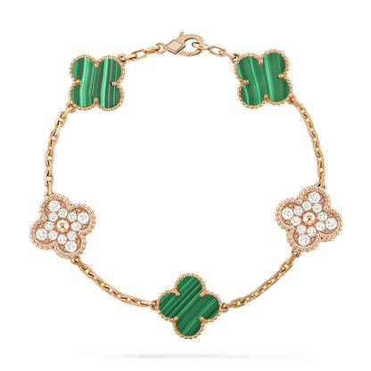 [Mystic]CLOVER  5 MOTIF MALACHITE DIAMOND BRACELET