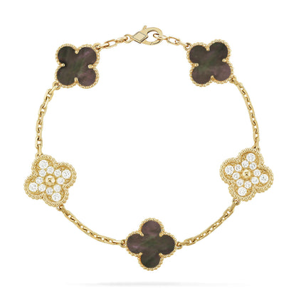 [Mystic Crown]CLOVER 5 MOTIF GRAY MOP DIAMOND BRACELET