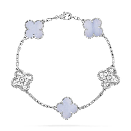 [Mystic]CLOVER  5 MOTIF DIAMOND PURPLE CHALCEDONY BRACELET SILVER