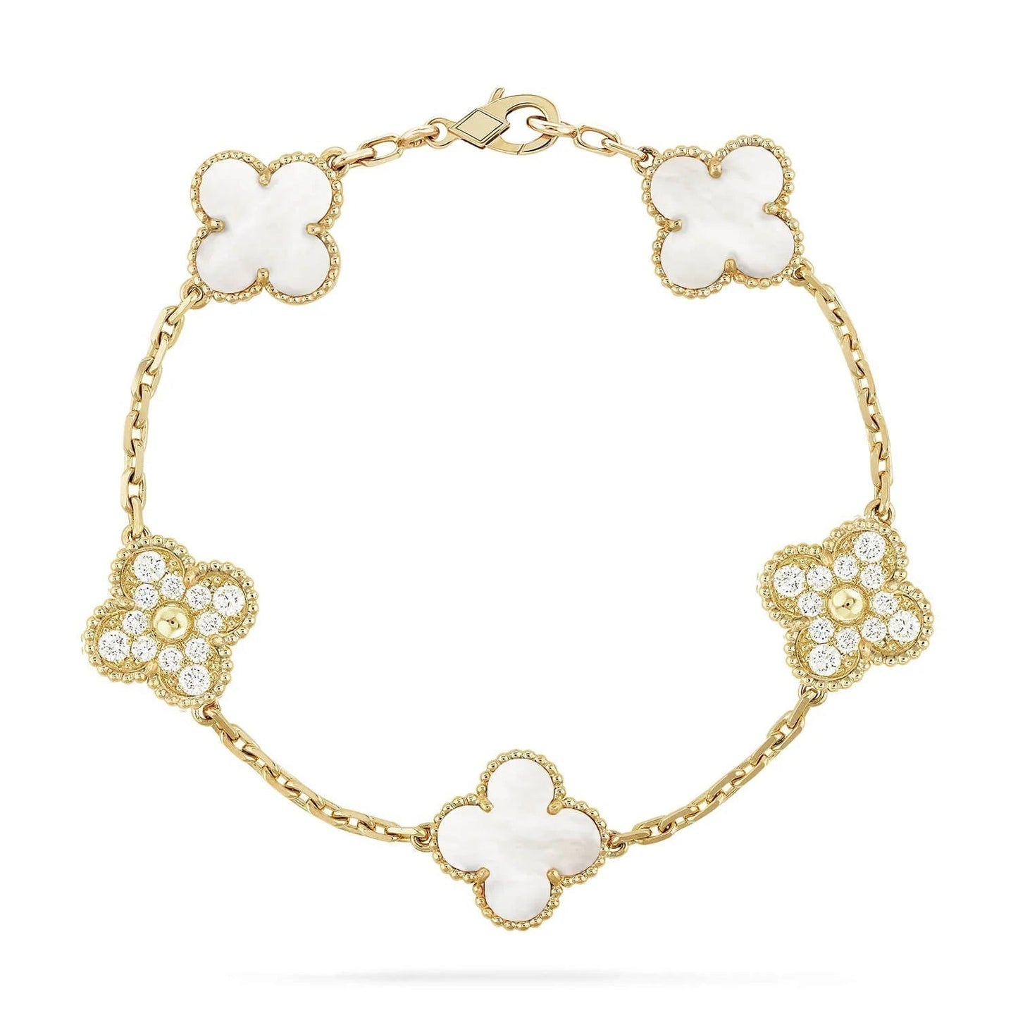[Mystic]CLOVER BRACELET 5 MOTIF WHITE MOP DIAMOND